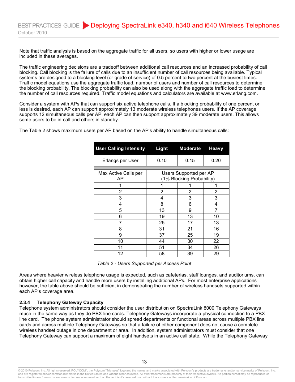 4 telephony gateway capacity, Telephony gateway capacity | Polycom H340 User Manual | Page 13 / 30