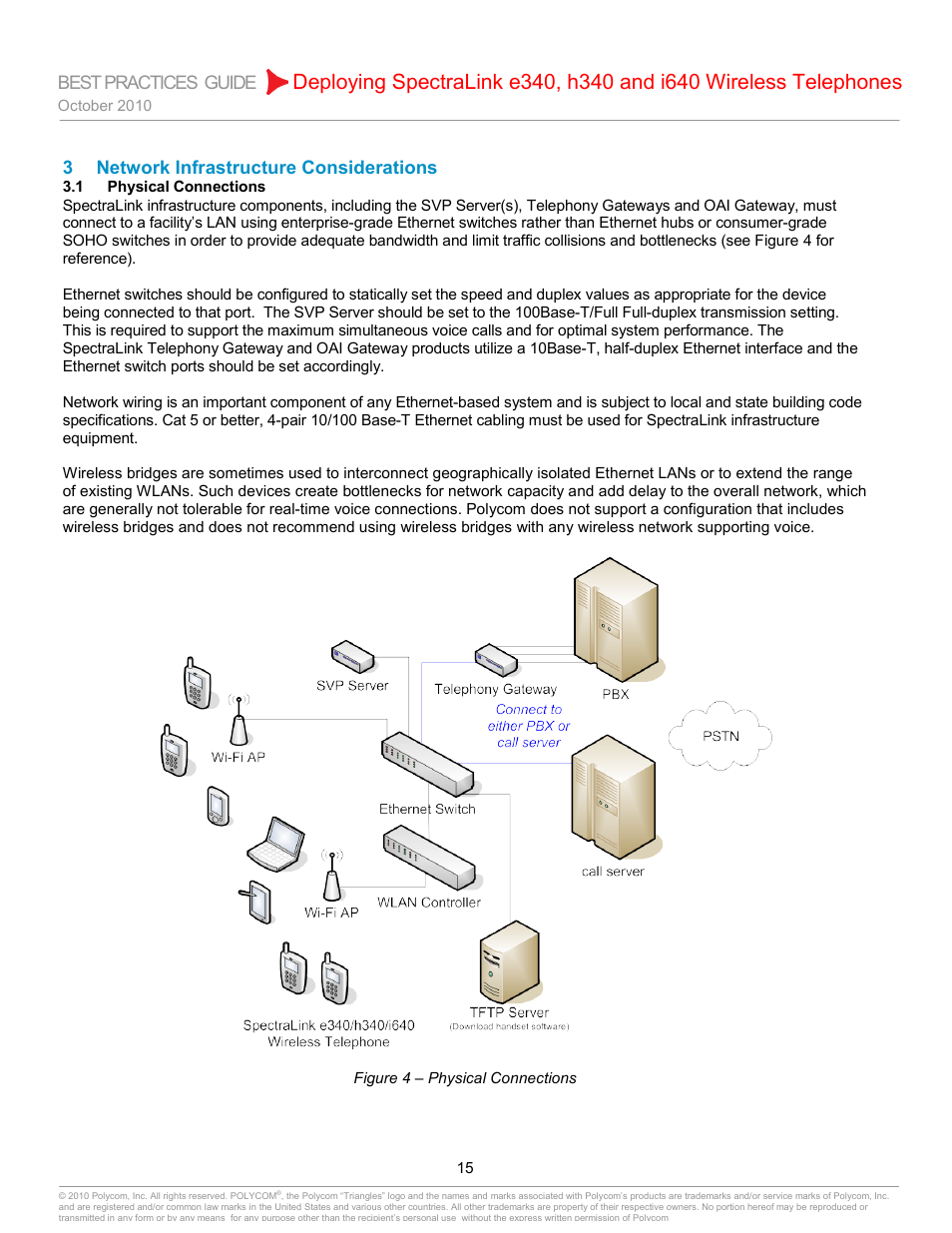 3 network infrastructure considerations, 1 physical connections, Network infrastructure considerations | Physical connections, Best practices guide | Polycom H340 User Manual | Page 15 / 30