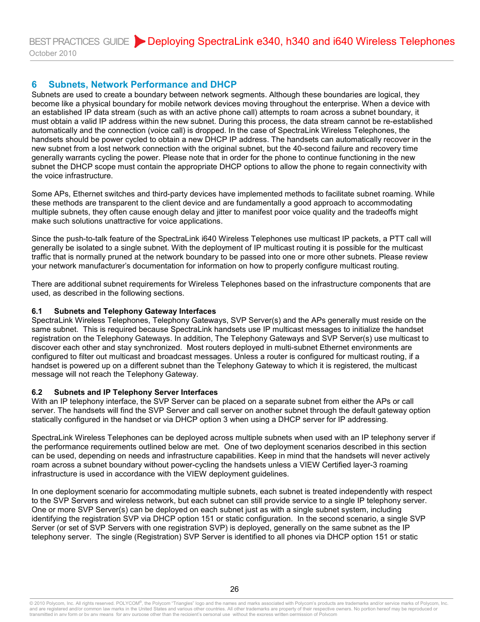 6 subnets, network performance and dhcp, 1 subnets and telephony gateway interfaces, 2 subnets and ip telephony server interfaces | Subnets, network performance and dhcp, Subnets and telephony gateway interfaces, Subnets and ip telephony server interfaces | Polycom H340 User Manual | Page 26 / 30