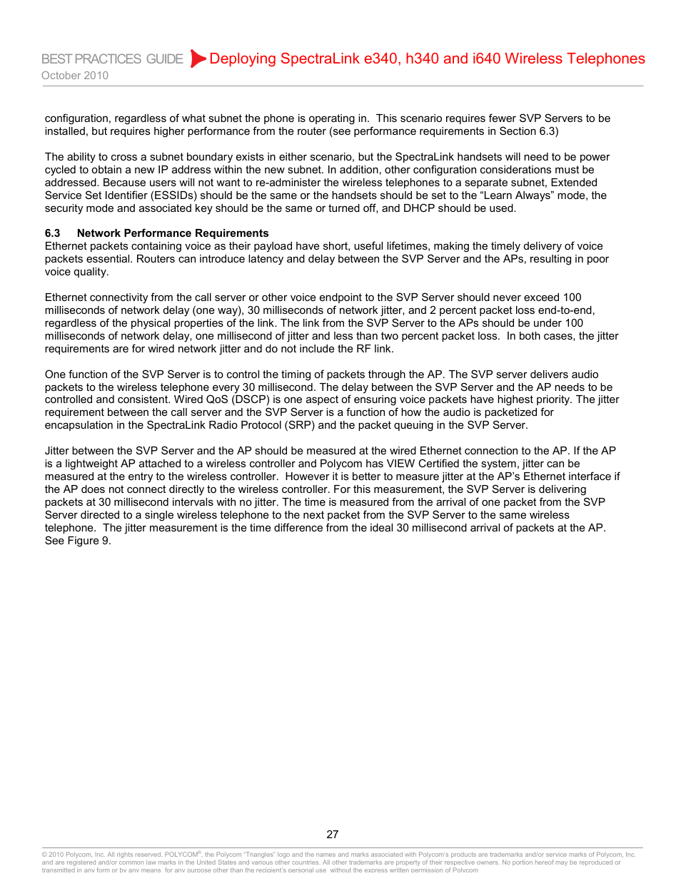 3 network performance requirements, Network performance requirements, Best practices guide | Polycom H340 User Manual | Page 27 / 30