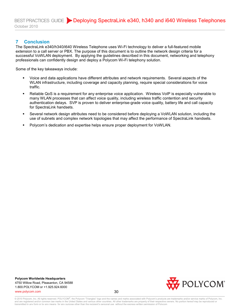 7 conclusion, Conclusion, Best practices guide | Polycom H340 User Manual | Page 30 / 30