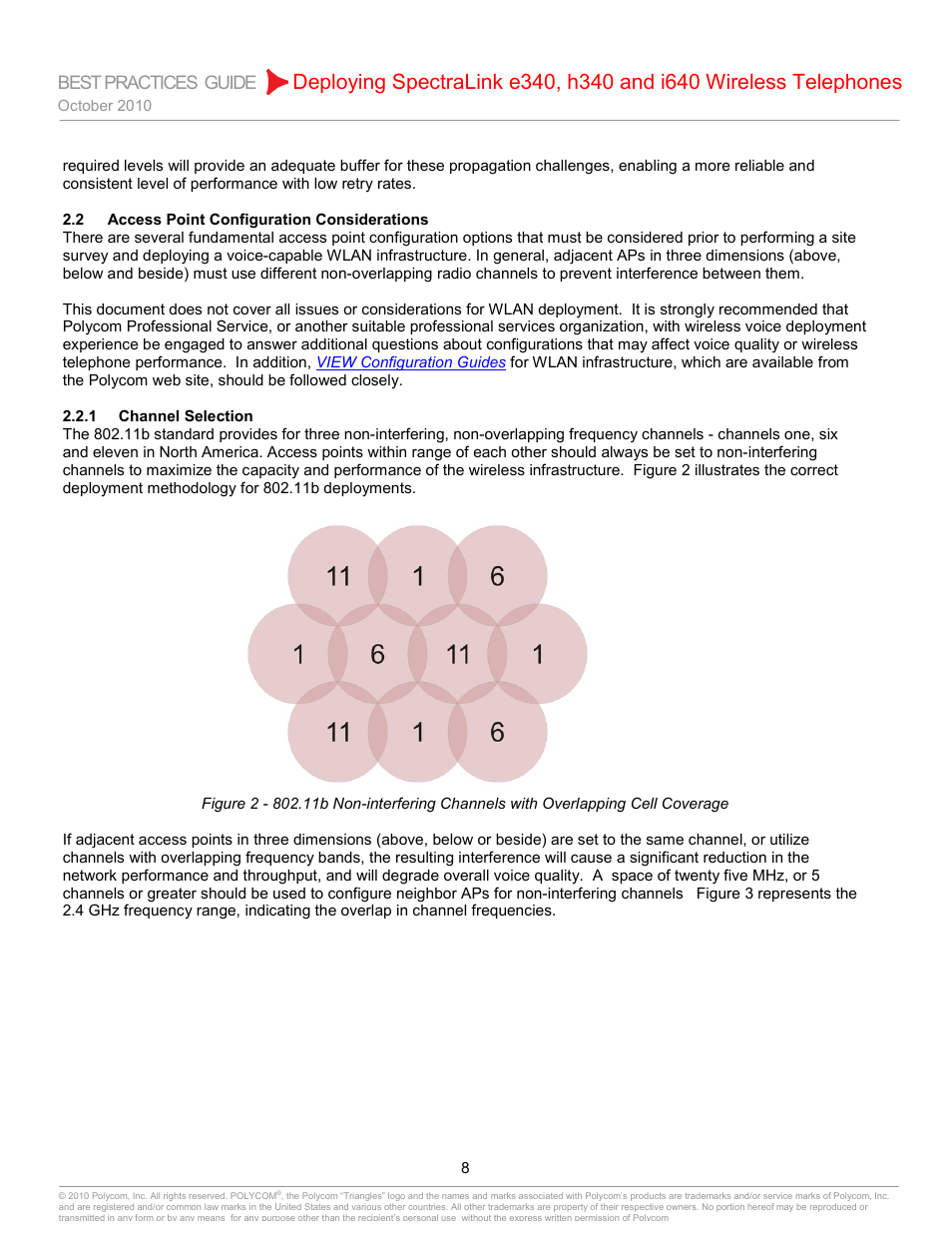 2 access point configuration considerations, 1 channel selection, Access point configuration considerations | Channel selection, Best practices guide | Polycom H340 User Manual | Page 8 / 30