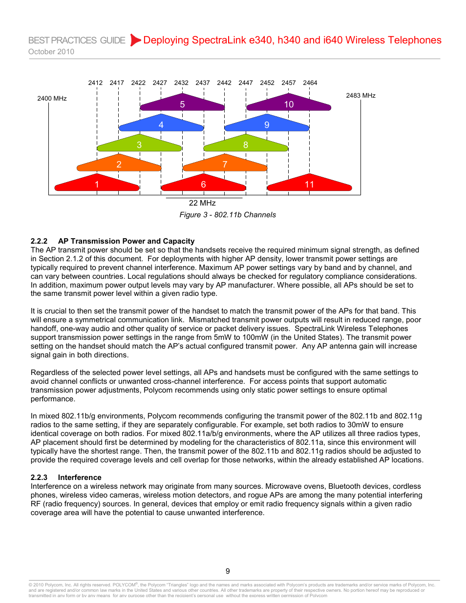 2 ap transmission power and capacity, 3 interference, Ap transmission power and capacity | Interference | Polycom H340 User Manual | Page 9 / 30