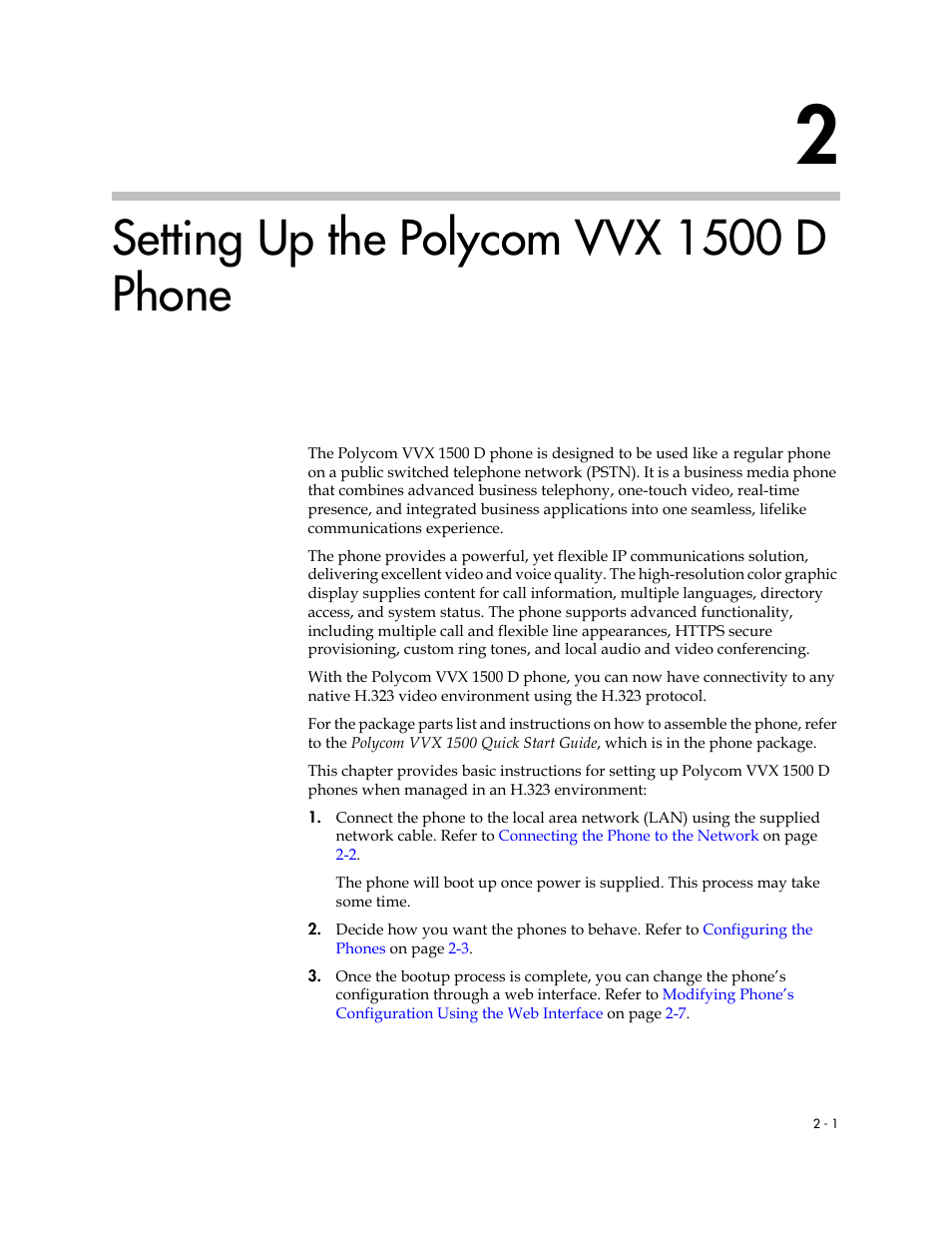 Setting up the polycom vvx 1500 d phone, 2 setting up the polycom vvx 1500 d phone –1 | Polycom VVX 1500 D User Manual | Page 11 / 42