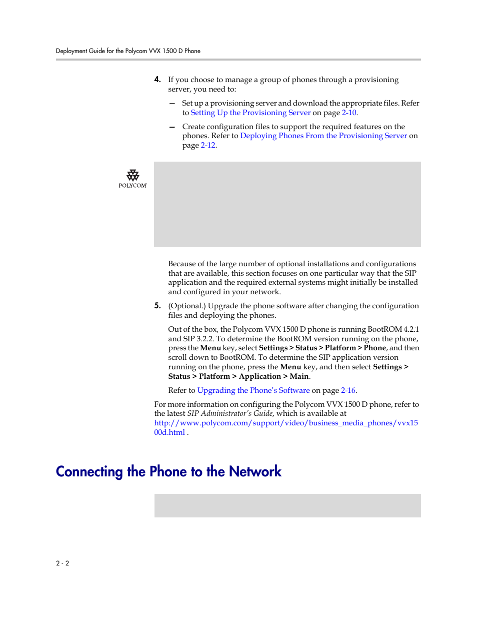 Connecting the phone to the network, Connecting the phone to the network –2 | Polycom VVX 1500 D User Manual | Page 12 / 42