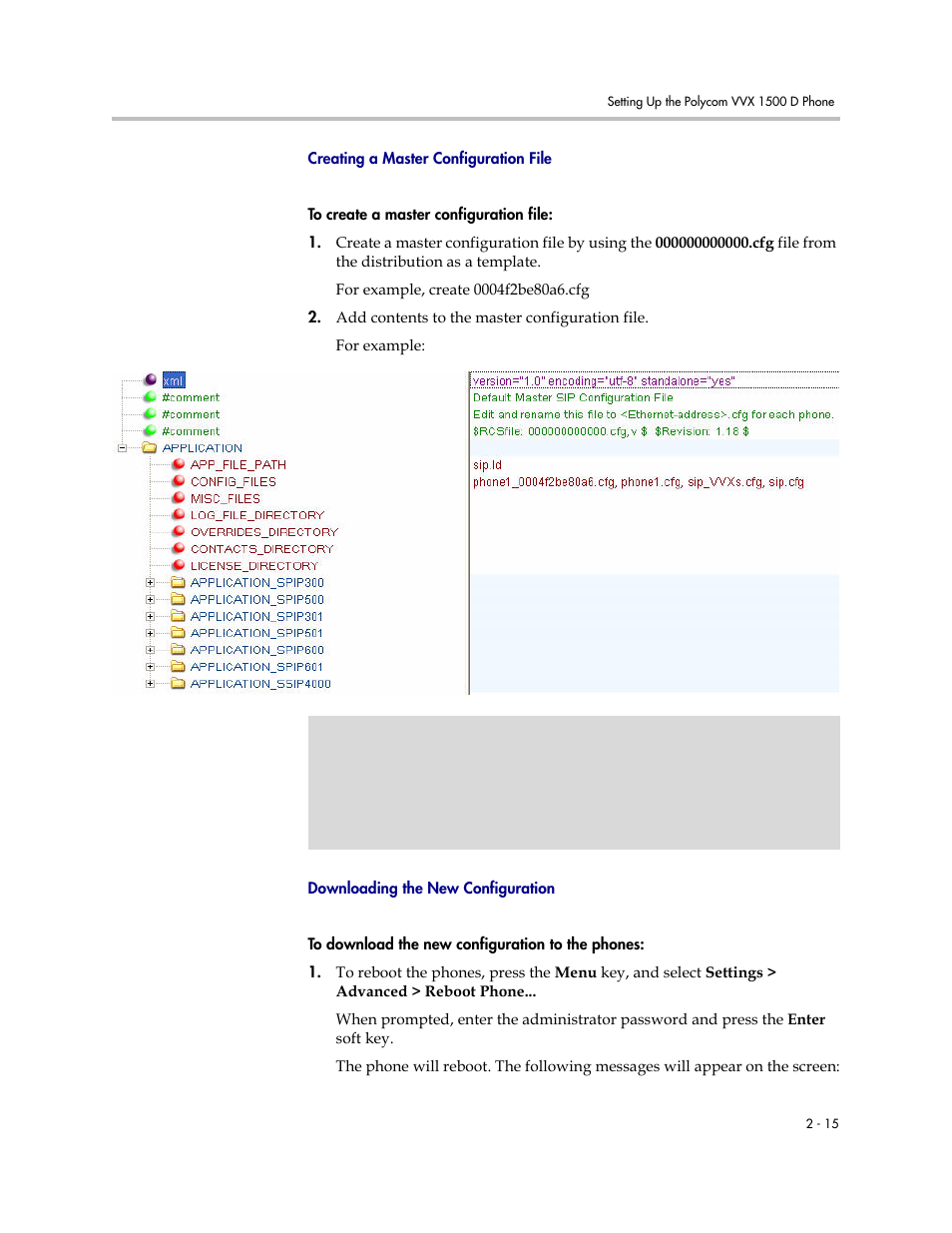 Creating a master configuration file, Downloading the new configuration | Polycom VVX 1500 D User Manual | Page 25 / 42