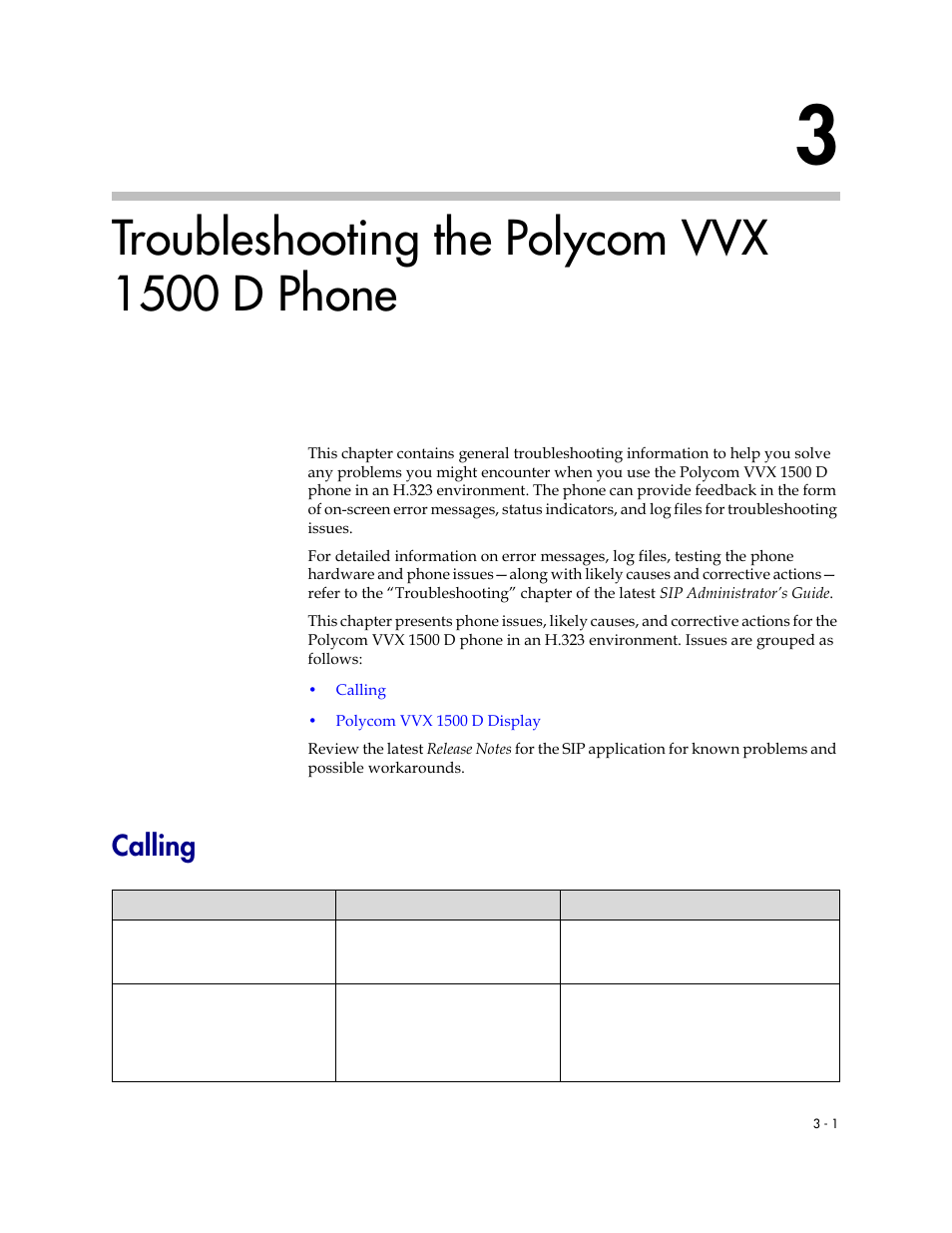 Troubleshooting the polycom vvx 1500 d phone, Calling, 3 troubleshooting the polycom vvx 1500 d phone –1 | Calling –1, Refer to, Troubleshooting the, Polycom vvx 1500 d phone, R to | Polycom VVX 1500 D User Manual | Page 29 / 42