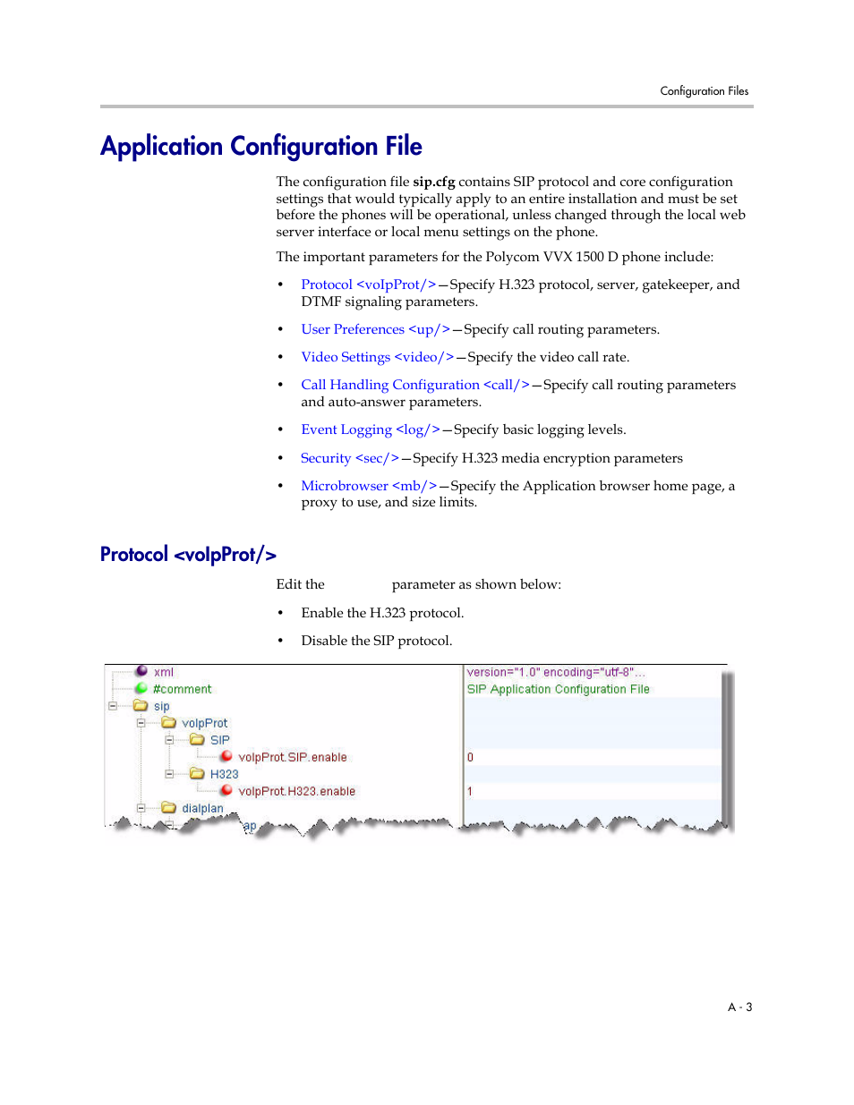 Application configuration file, Protocol <voipprot | Polycom VVX 1500 D User Manual | Page 33 / 42