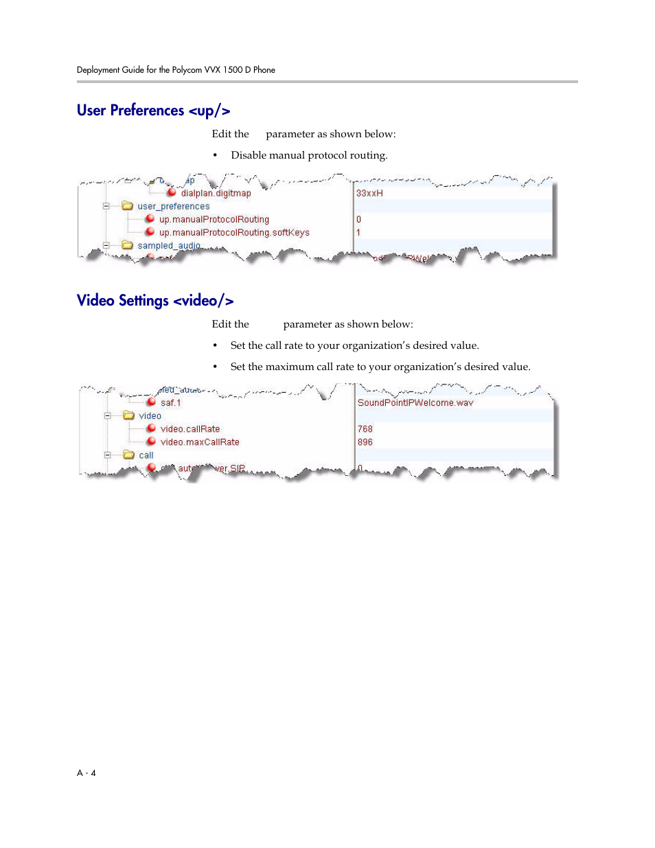 User preferences <up, Video settings <video, Specify the video call | Polycom VVX 1500 D User Manual | Page 34 / 42