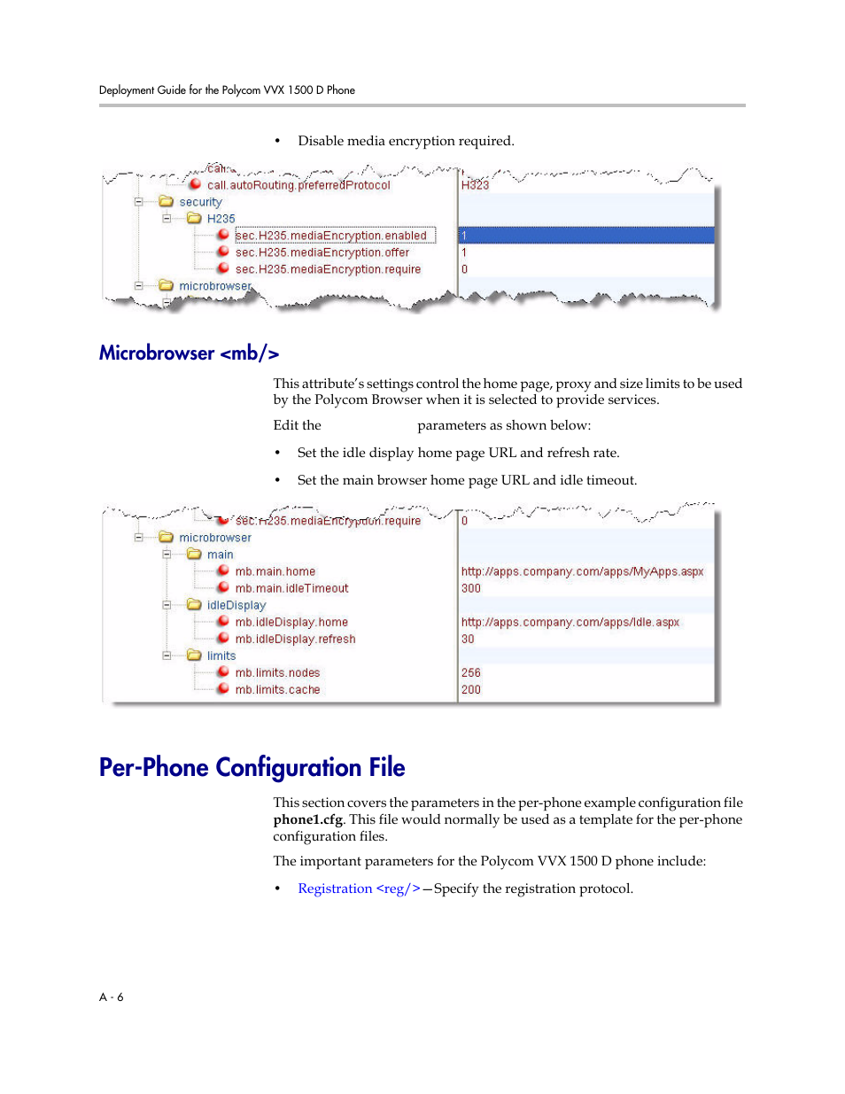 Microbrowser <mb, Per-phone configuration file | Polycom VVX 1500 D User Manual | Page 36 / 42