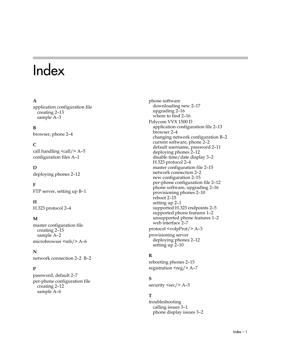 Index | Polycom VVX 1500 D User Manual | Page 41 / 42