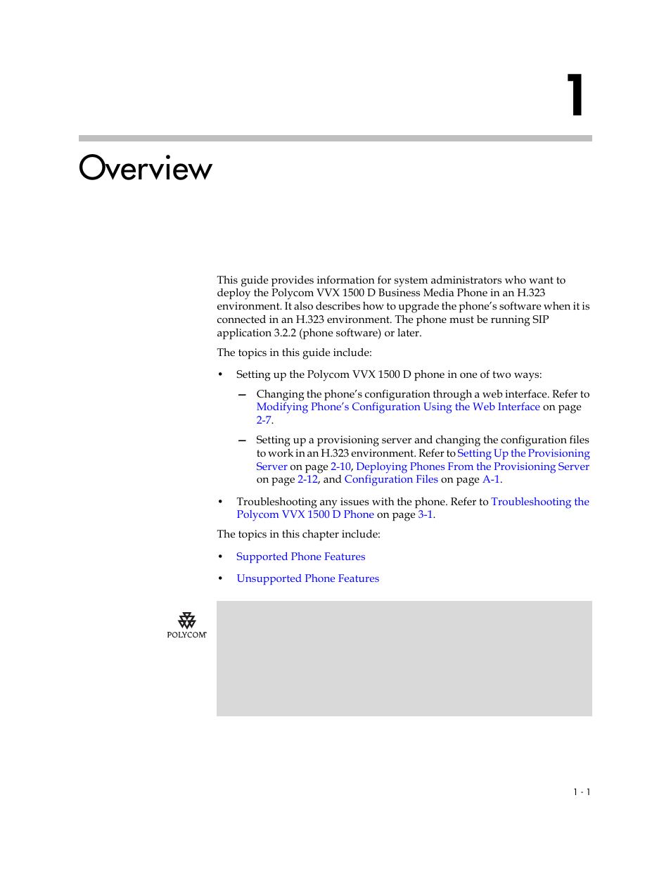 Overview, 1 overview –1 | Polycom VVX 1500 D User Manual | Page 7 / 42