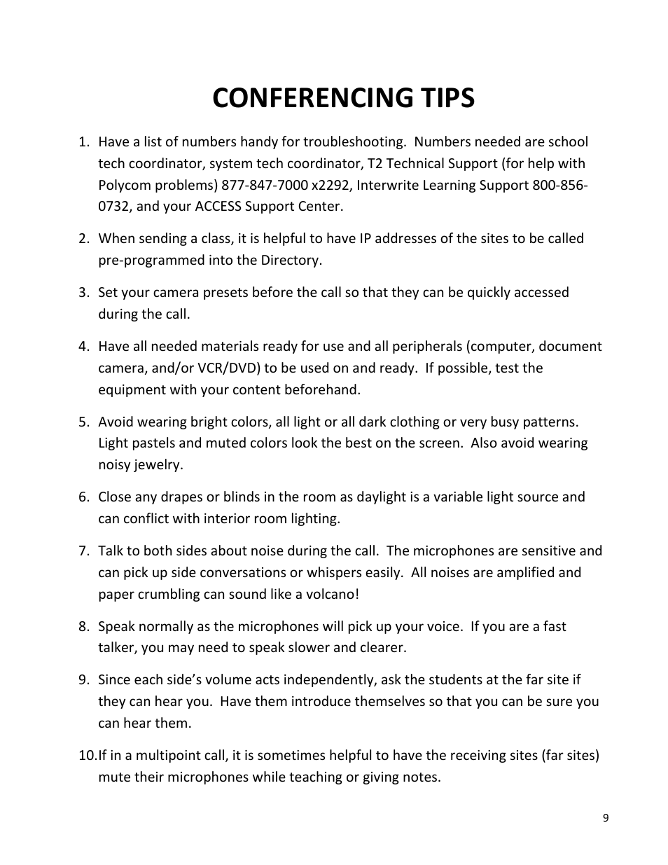 Conferencing tips | Polycom VSX7000E User Manual | Page 10 / 12