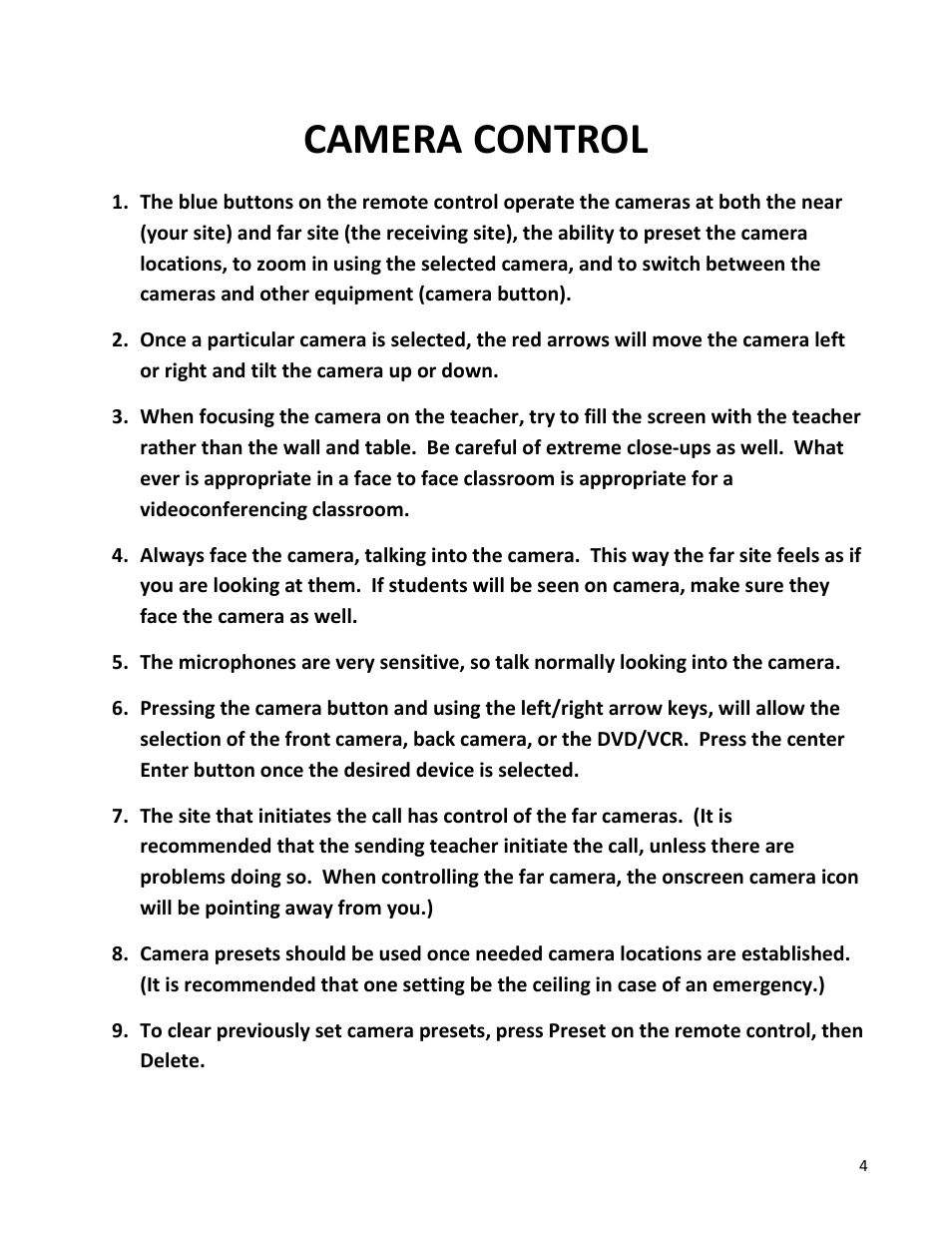 Camera control | Polycom VSX7000E User Manual | Page 5 / 12