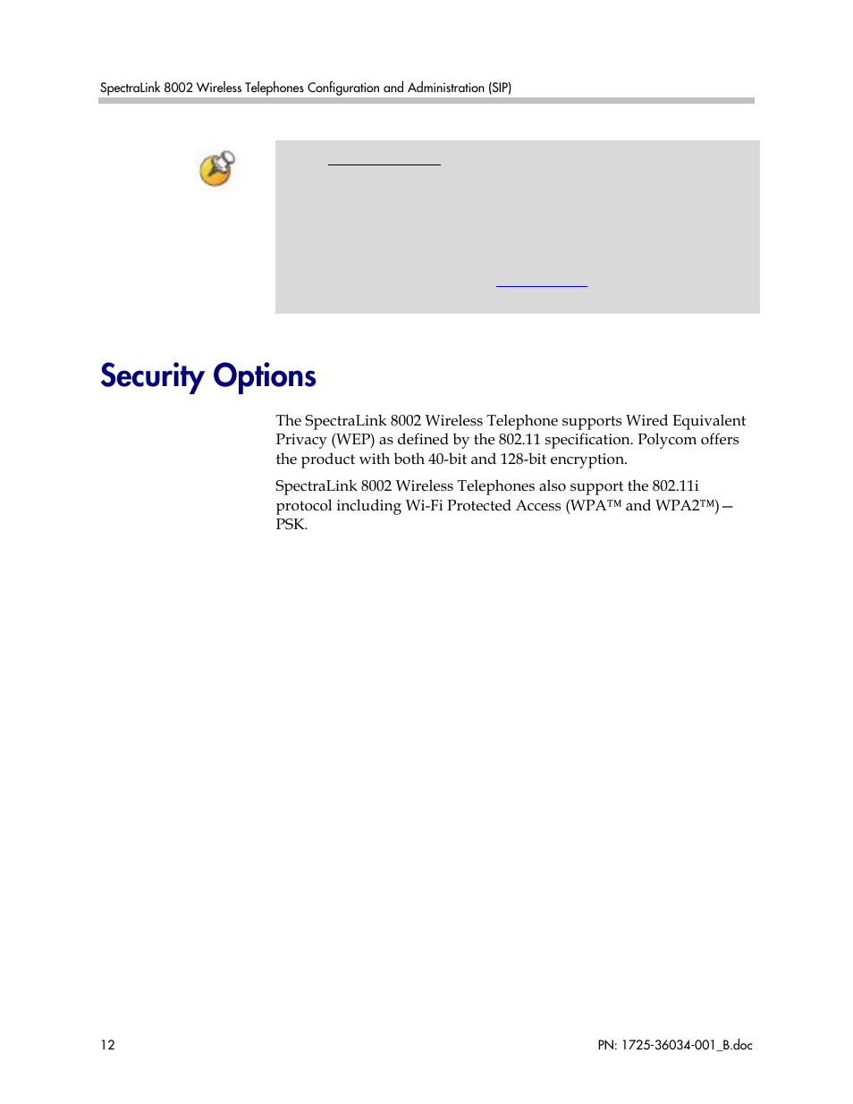 Security options | Polycom SpectraLink 1725-36034-001 User Manual | Page 12 / 99