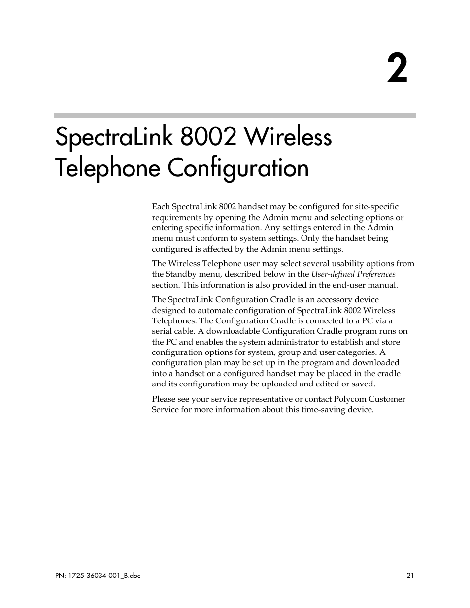 Spectralink 8002 wireless telephone configuration | Polycom SpectraLink 1725-36034-001 User Manual | Page 21 / 99