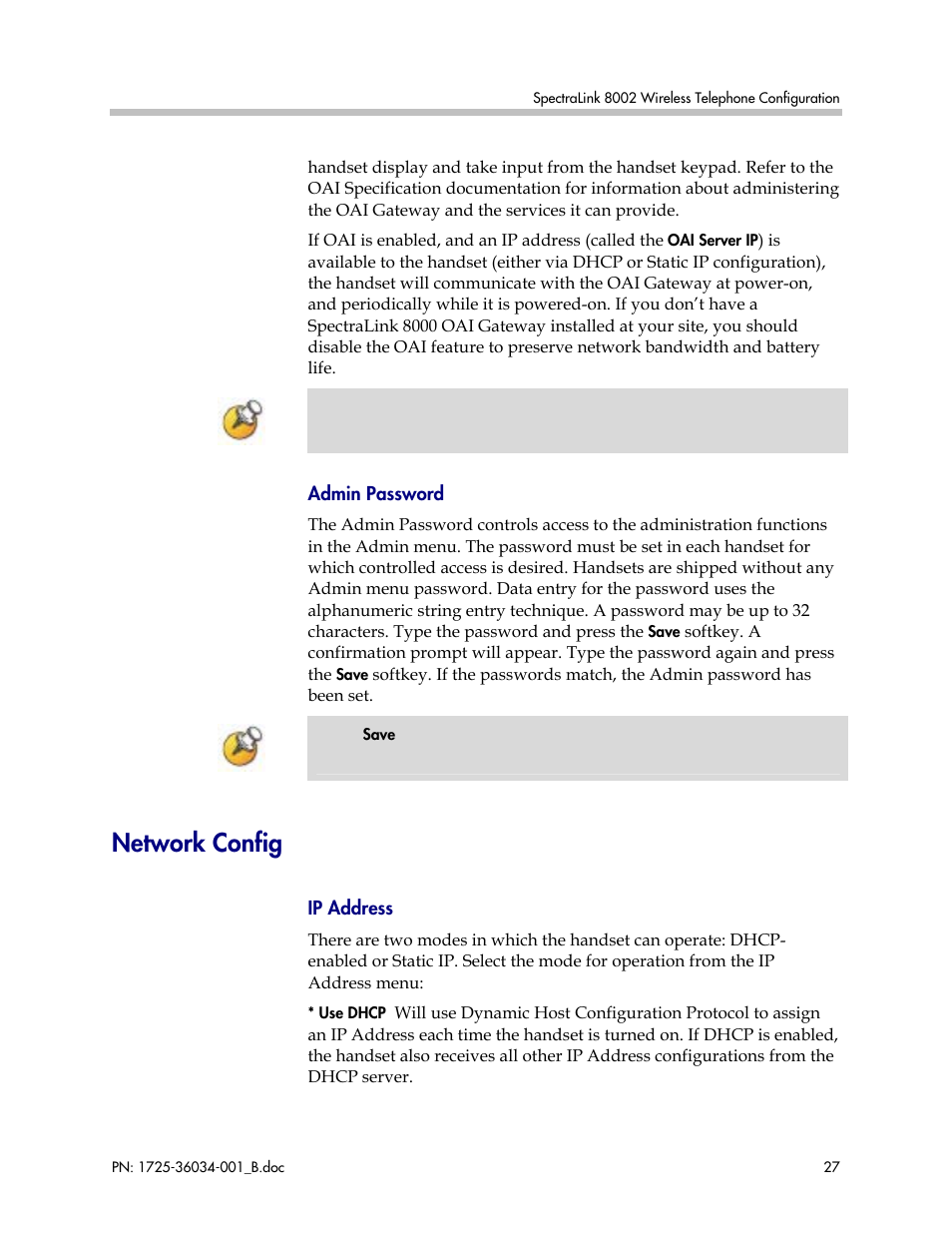 Network config | Polycom SpectraLink 1725-36034-001 User Manual | Page 27 / 99