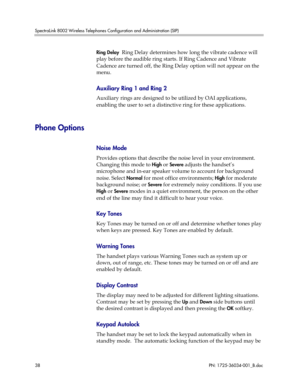 Phone options | Polycom SpectraLink 1725-36034-001 User Manual | Page 38 / 99