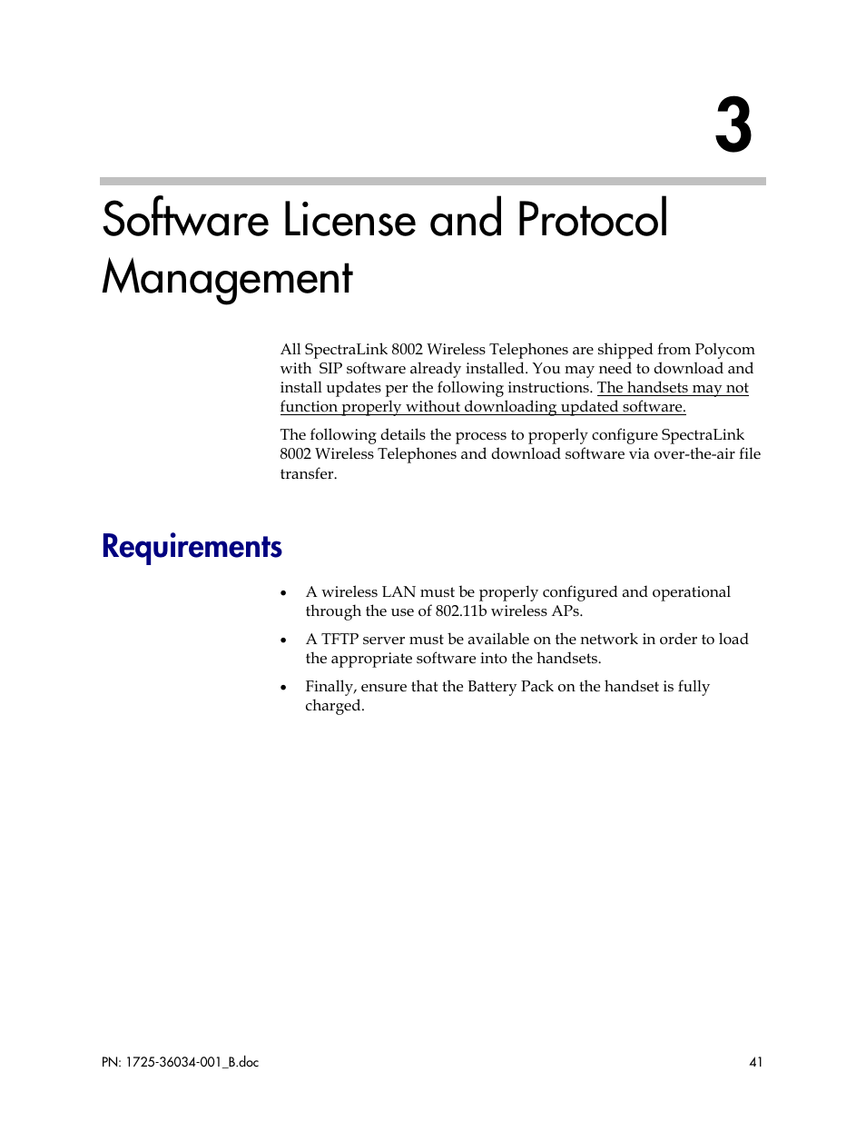 Software license and protocol management, Requirements | Polycom SpectraLink 1725-36034-001 User Manual | Page 41 / 99