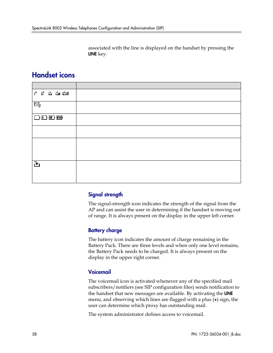 Handset icons | Polycom SpectraLink 1725-36034-001 User Manual | Page 58 / 99