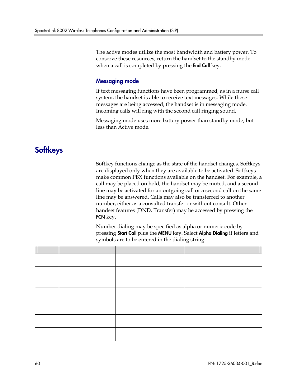 Softkeys | Polycom SpectraLink 1725-36034-001 User Manual | Page 60 / 99