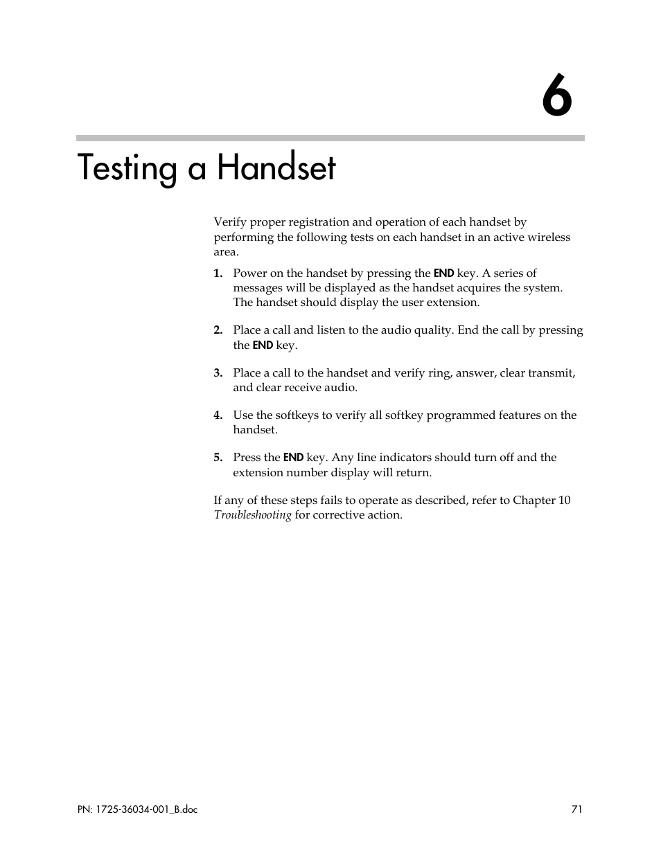 Testing a handset | Polycom SpectraLink 1725-36034-001 User Manual | Page 71 / 99