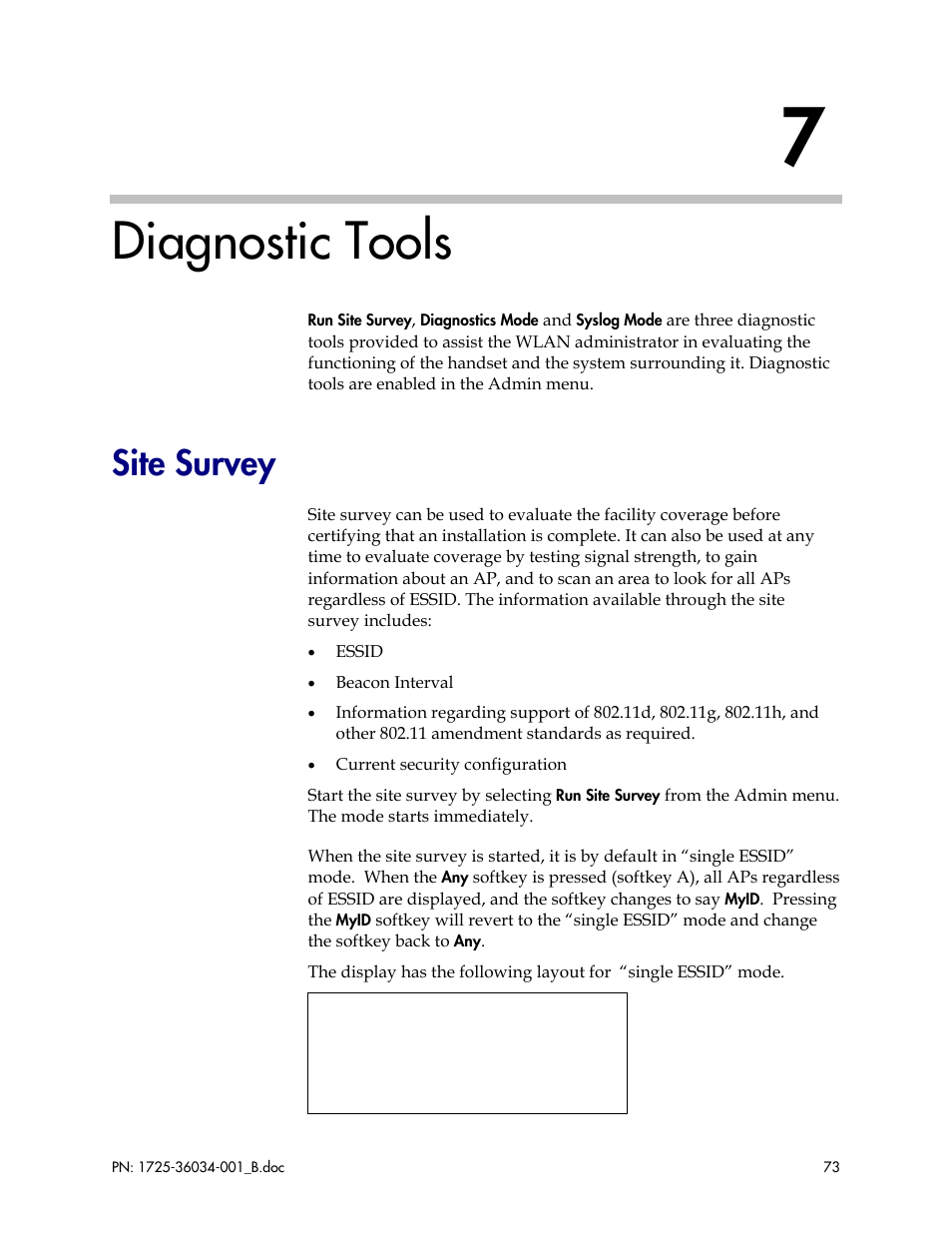 Diagnostic tools, Site survey | Polycom SpectraLink 1725-36034-001 User Manual | Page 73 / 99