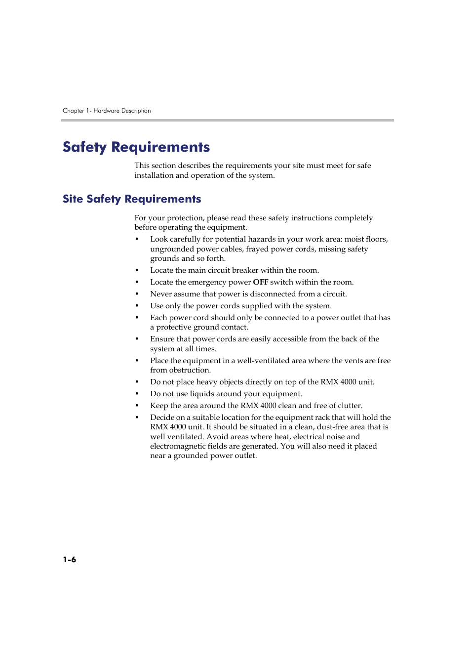 Safety requirements, Site safety requirements, Safety requirements -6 | Site safety requirements -6 | Polycom RMX DOC2548A User Manual | Page 12 / 60