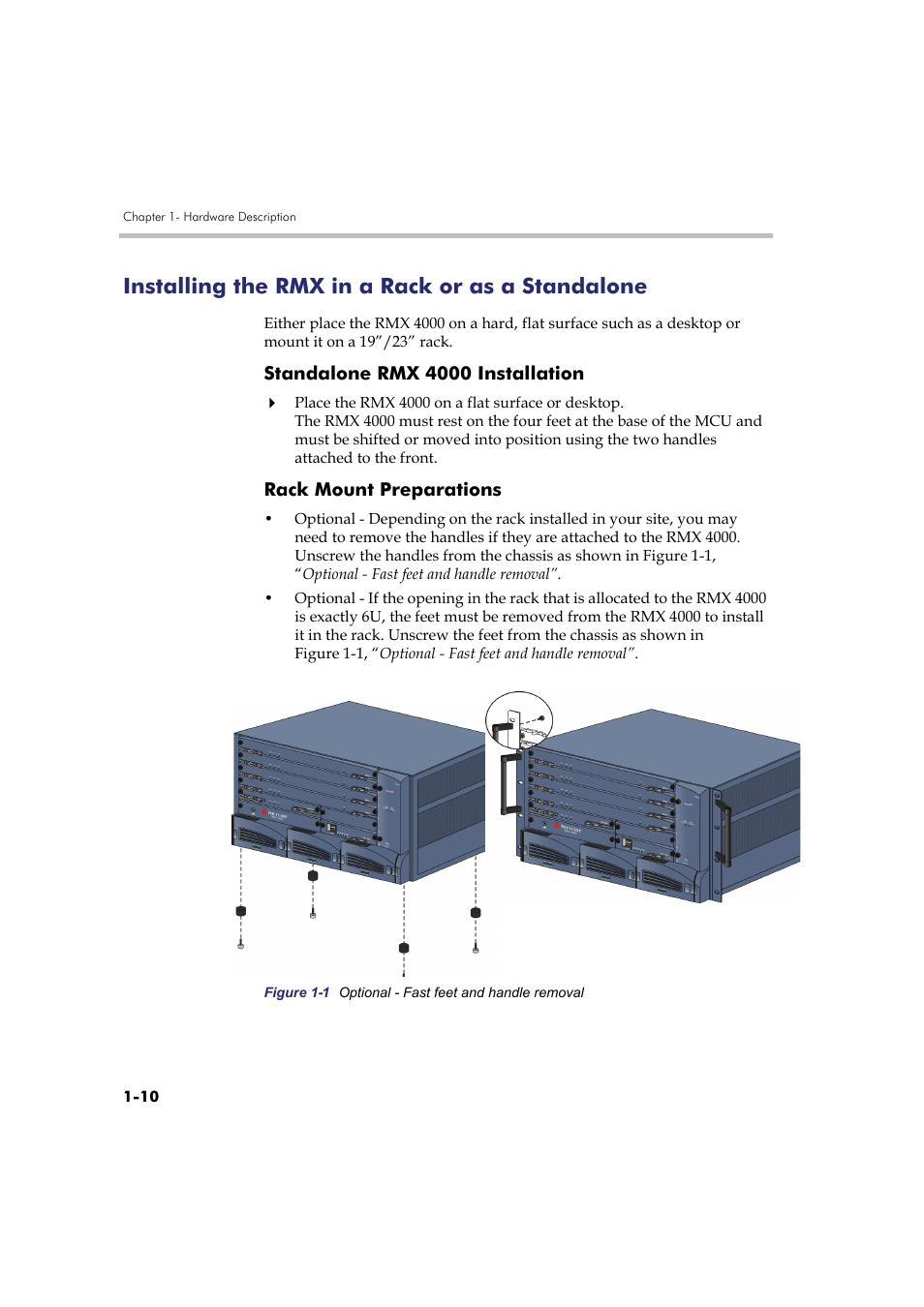 Installing the rmx in a rack or as a standalone, Standalone rmx 4000 installation, Rack mount preparations | Polycom RMX DOC2548A User Manual | Page 16 / 60