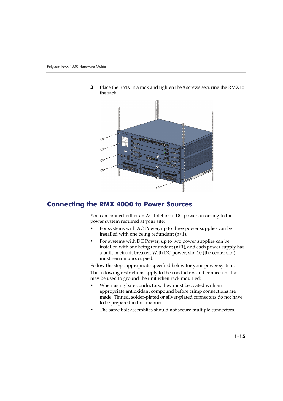 Connecting the rmx 4000 to power sources, Connecting the rmx 4000 to power sources -15 | Polycom RMX DOC2548A User Manual | Page 21 / 60