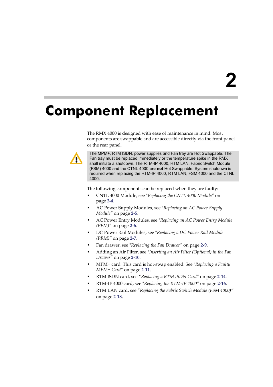 Component replacement, Component replacement -1 | Polycom RMX DOC2548A User Manual | Page 43 / 60