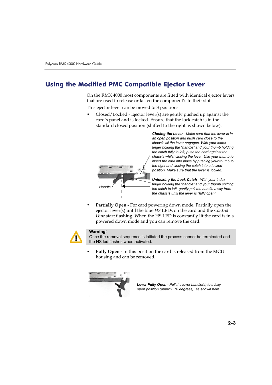 Using the modified pmc compatible ejector lever, Using the modified pmc compatible ejector lever -3 | Polycom RMX DOC2548A User Manual | Page 45 / 60