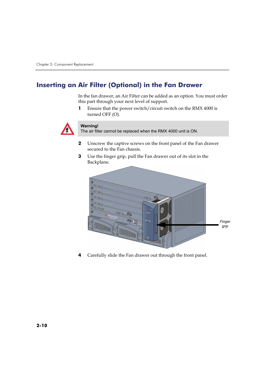 Inserting an air filter (optional) in the fan | Polycom RMX DOC2548A User Manual | Page 52 / 60