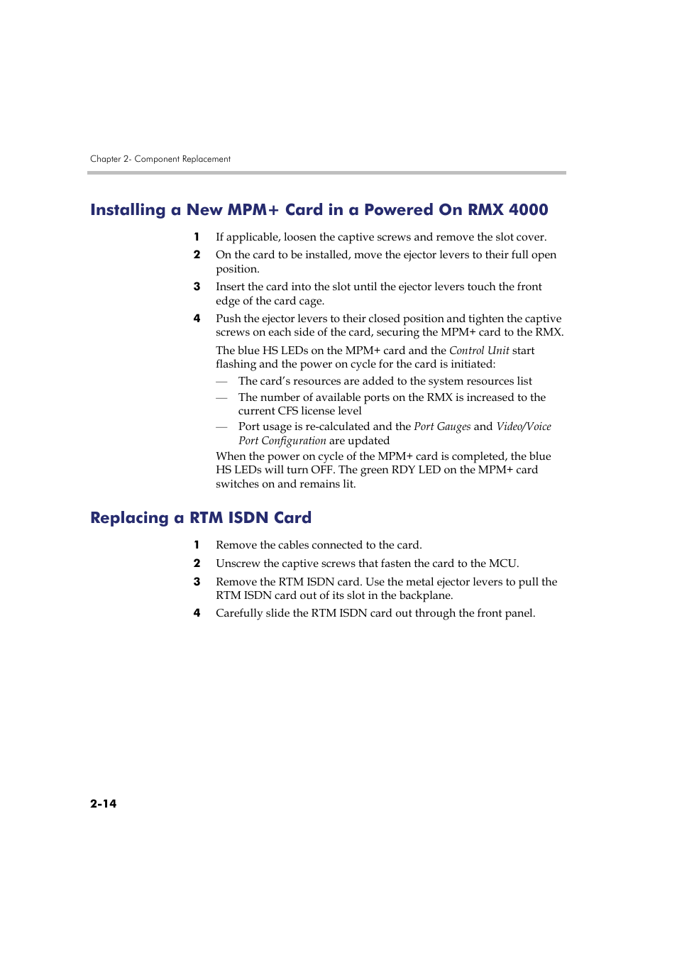 Replacing a rtm isdn card | Polycom RMX DOC2548A User Manual | Page 56 / 60