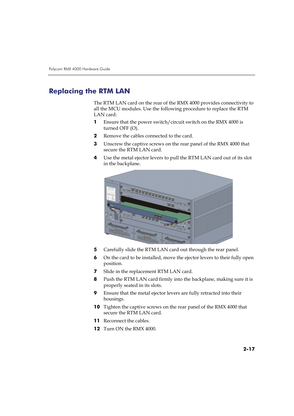 Replacing the rtm lan, Replacing the rtm lan -17 | Polycom RMX DOC2548A User Manual | Page 59 / 60