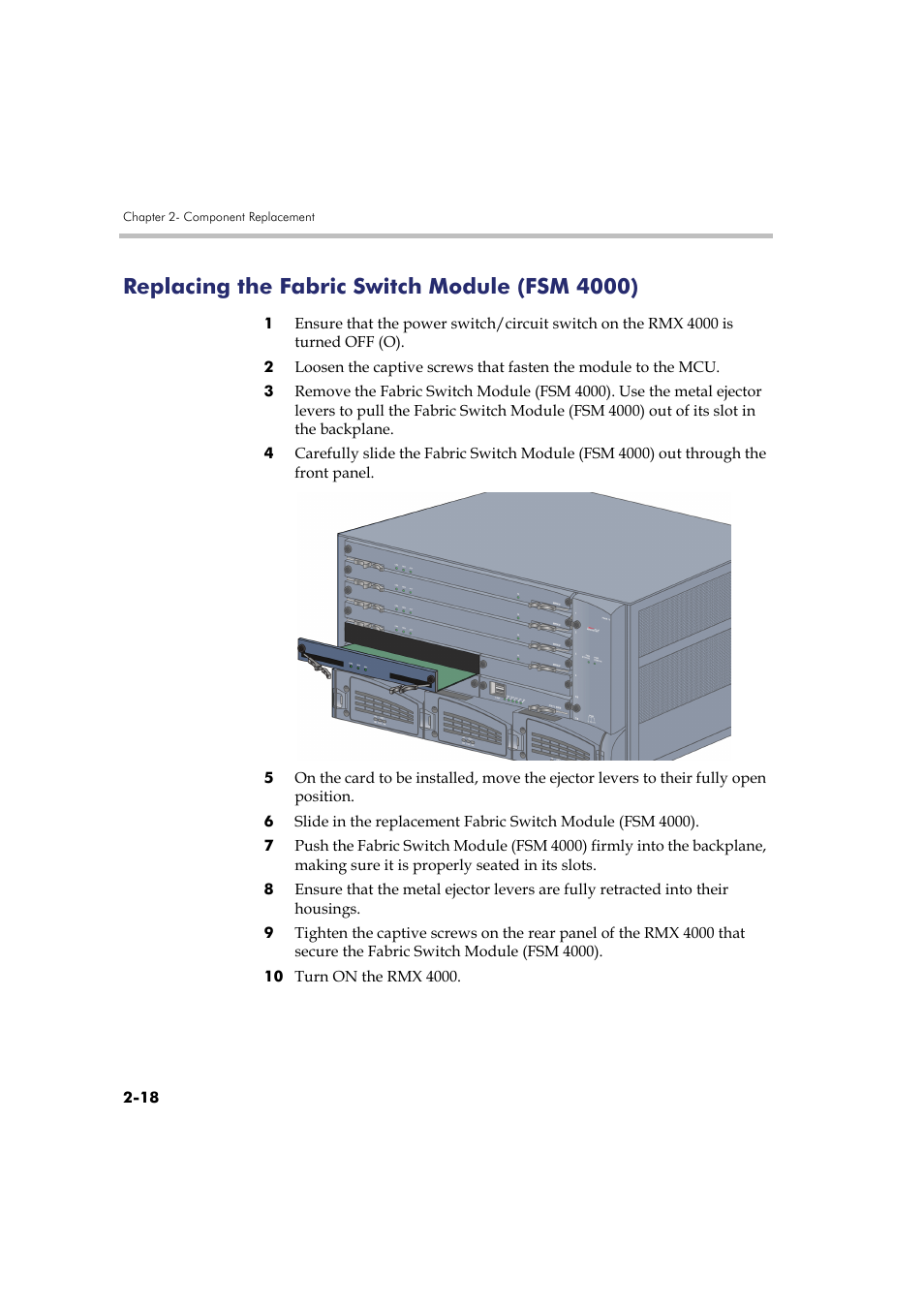 Replacing the fabric switch module (fsm 4000), Replacing the fabric switch module (fsm 4000) -18, 0), see “ replacing the fabric switch | Polycom RMX DOC2548A User Manual | Page 60 / 60