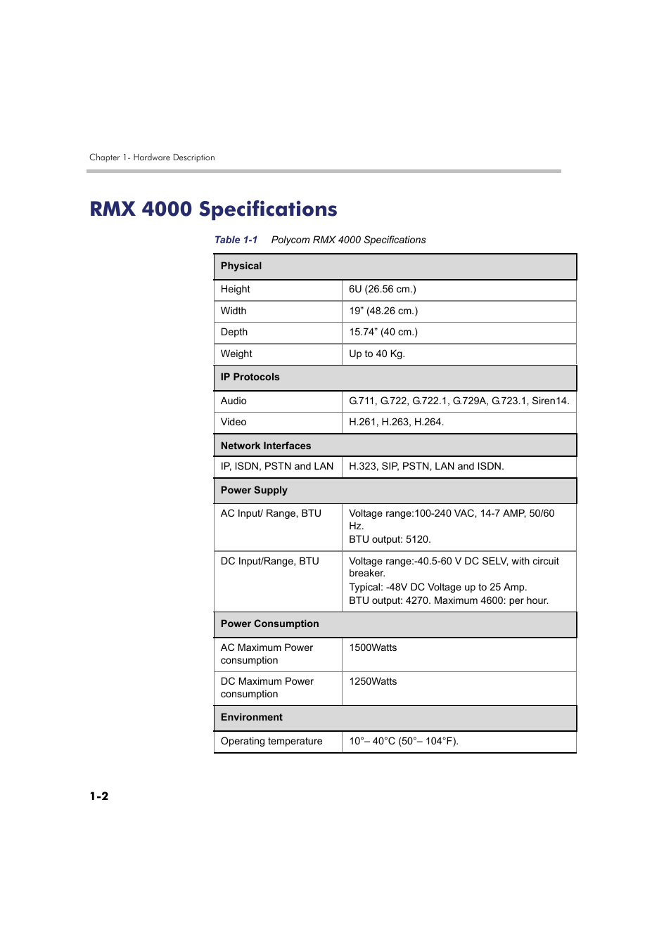 Rmx 4000 specifications, Rmx 4000 specifications -2 | Polycom RMX DOC2548A User Manual | Page 8 / 60