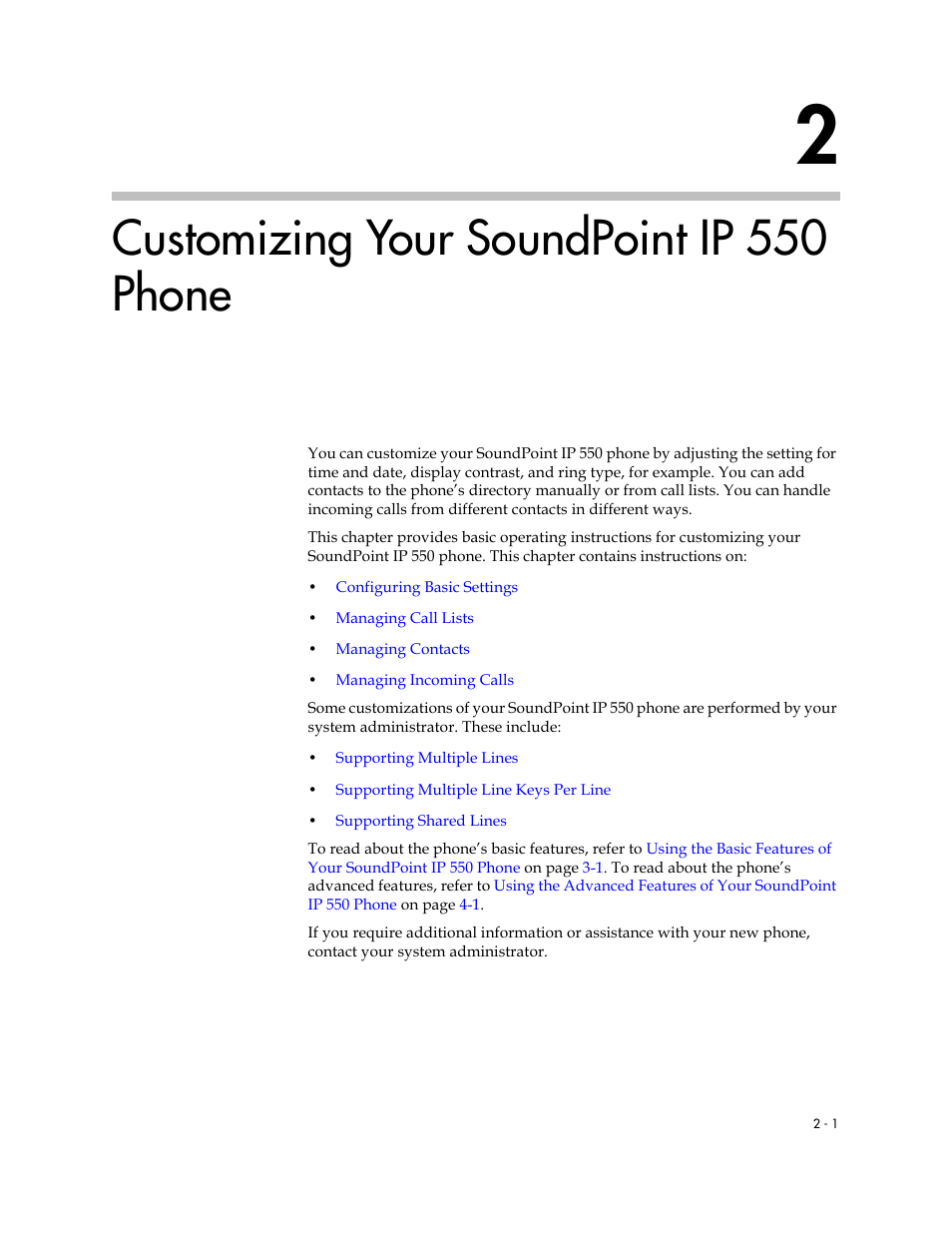 Customizing your soundpoint ip 550 phone, 2 customizing your soundpoint ip 550 phone –1 | Polycom 550 User Manual | Page 21 / 90