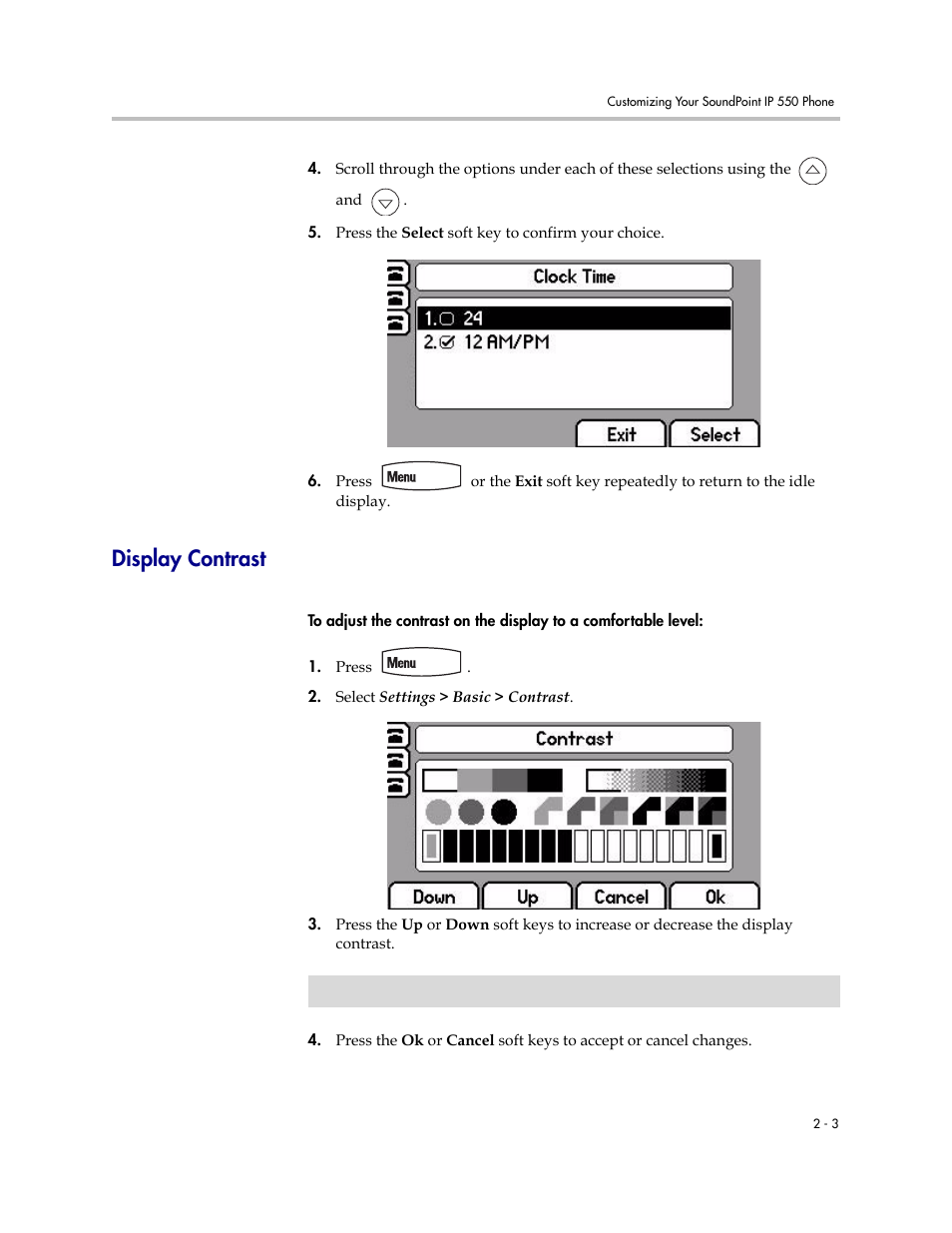 Display contrast, Display contrast –3 | Polycom 550 User Manual | Page 23 / 90