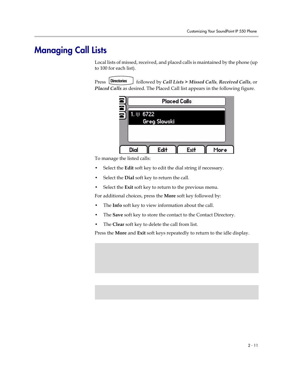 Managing call lists, Managing call lists –11 | Polycom 550 User Manual | Page 31 / 90