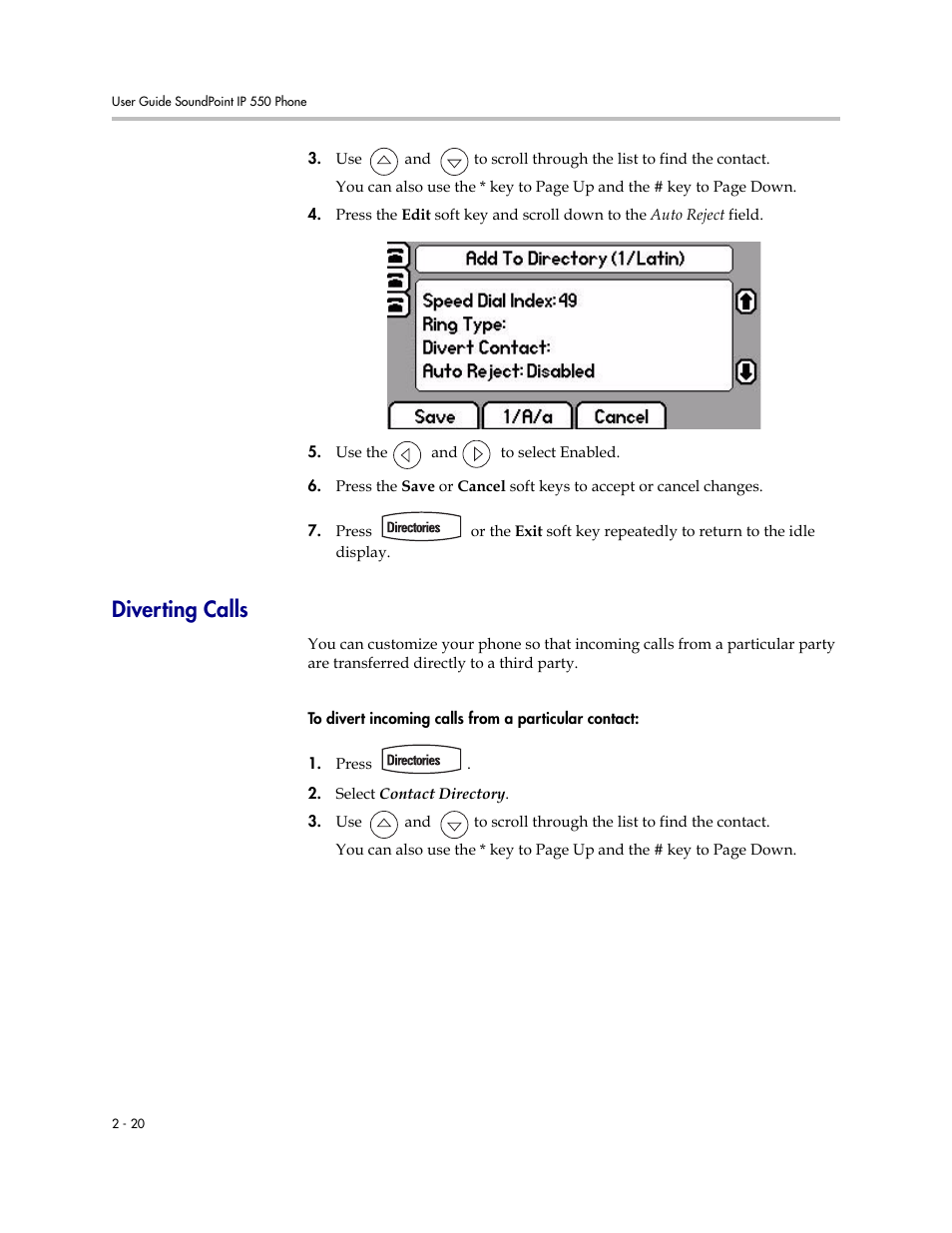 Diverting calls, Diverting calls –20 | Polycom 550 User Manual | Page 40 / 90