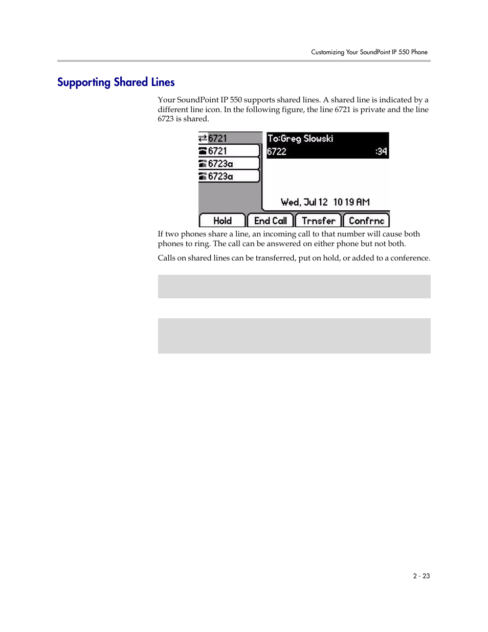 Supporting shared lines, Supporting shared lines –23 | Polycom 550 User Manual | Page 43 / 90