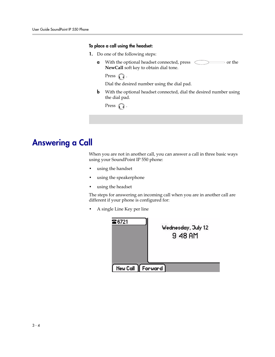 Answering a call, Answering a call –4 | Polycom 550 User Manual | Page 48 / 90