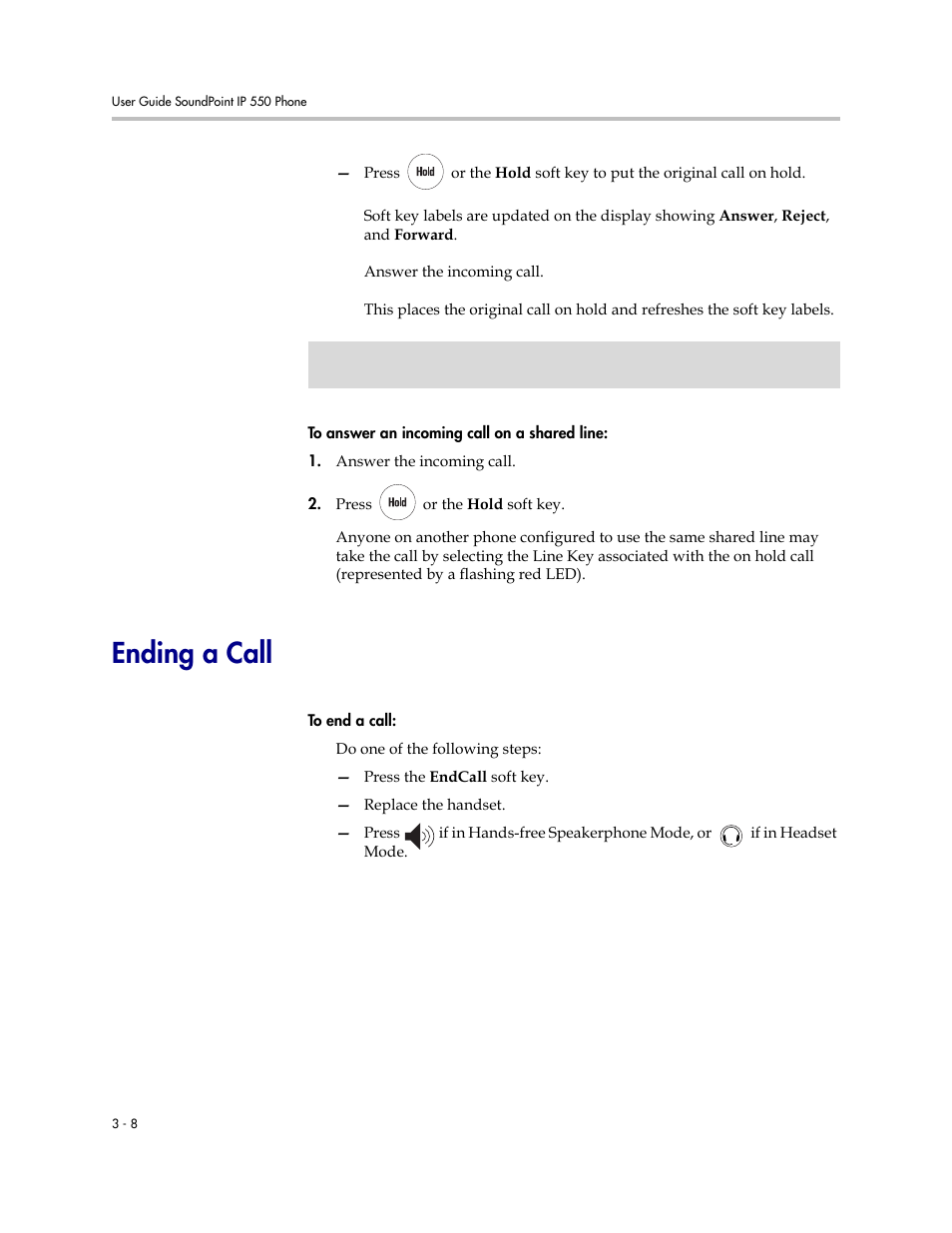 Ending a call, Ending a call –8 | Polycom 550 User Manual | Page 52 / 90