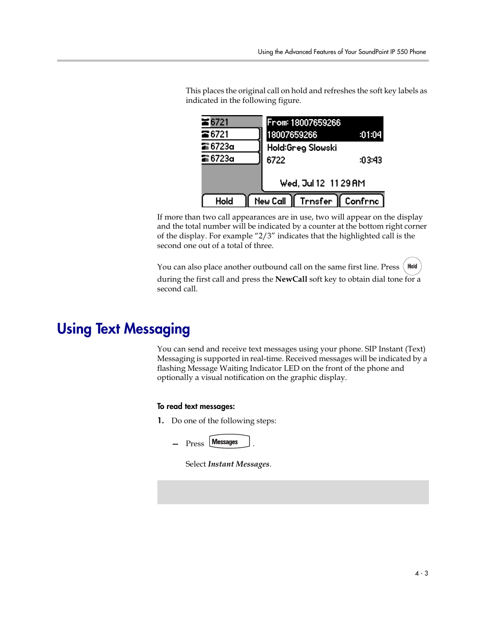 Using text messaging, Using text messaging –3 | Polycom 550 User Manual | Page 69 / 90