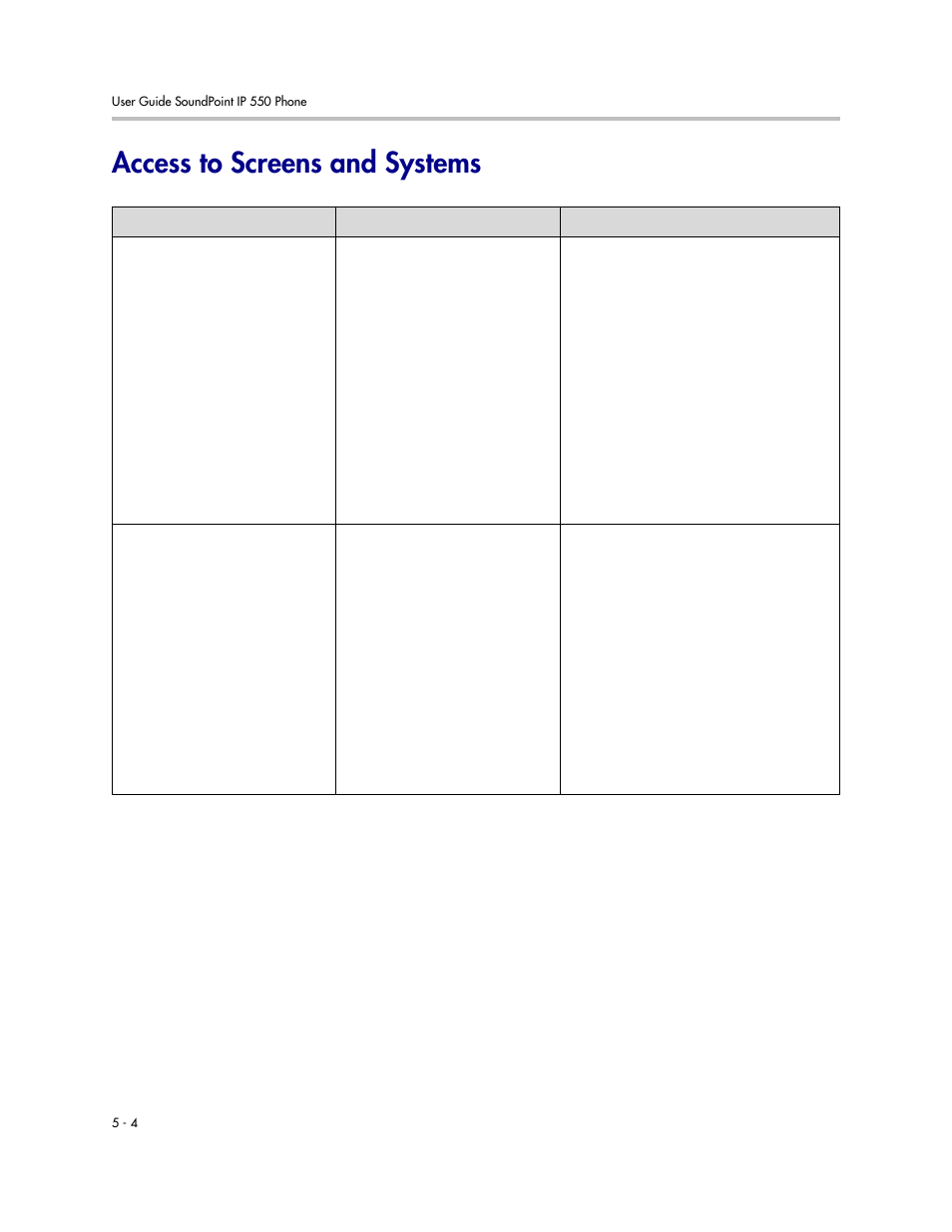 Access to screens and systems, Access to screens and systems –4 | Polycom 550 User Manual | Page 80 / 90