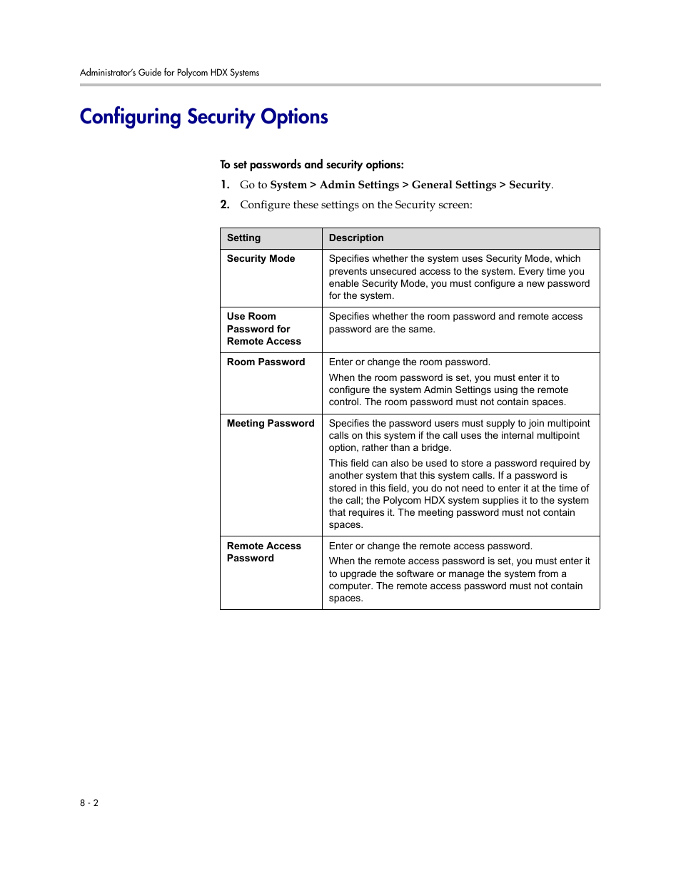 Configuring security options, Configuring security options -2 | Polycom 1 User Manual | Page 102 / 194