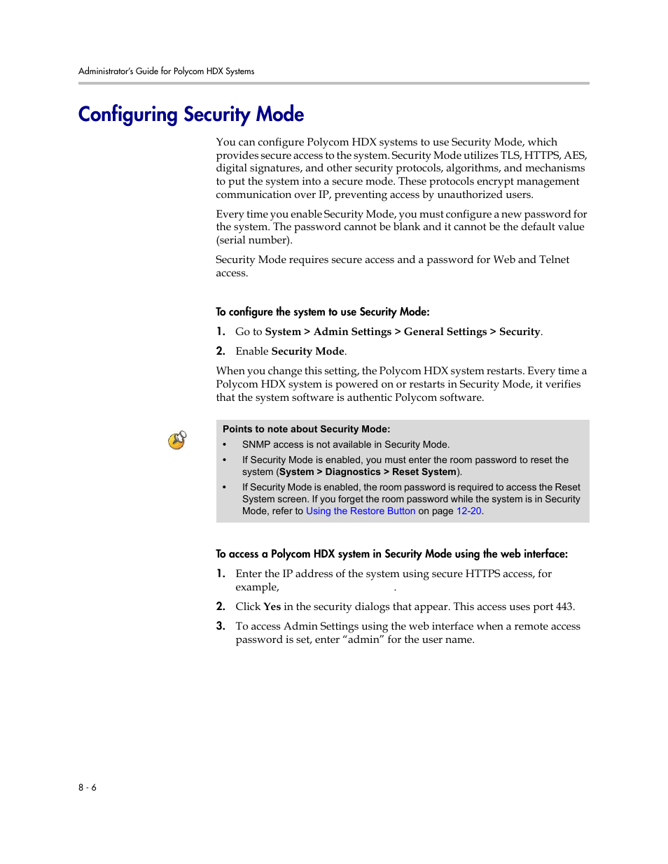 Configuring security mode, Configuring security mode -6 | Polycom 1 User Manual | Page 106 / 194