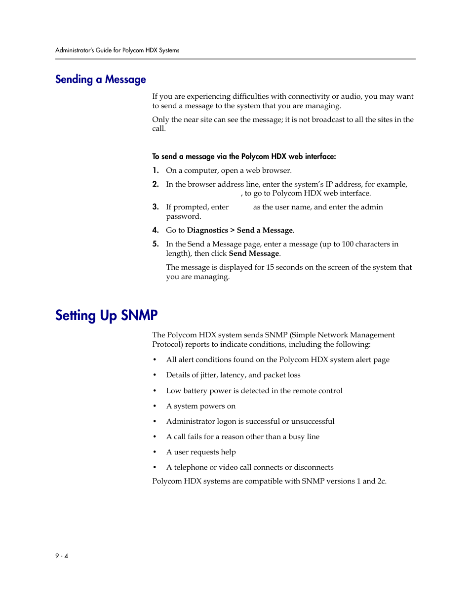 Sending a message, Setting up snmp, Sending a message -4 | Setting up snmp -4 | Polycom 1 User Manual | Page 112 / 194