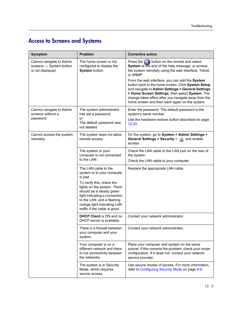 Access to screens and systems, Access to screens and systems -5 | Polycom 1 User Manual | Page 135 / 194